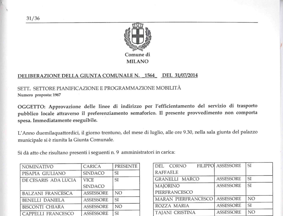 Il Comune ci invia la delibera del 2014