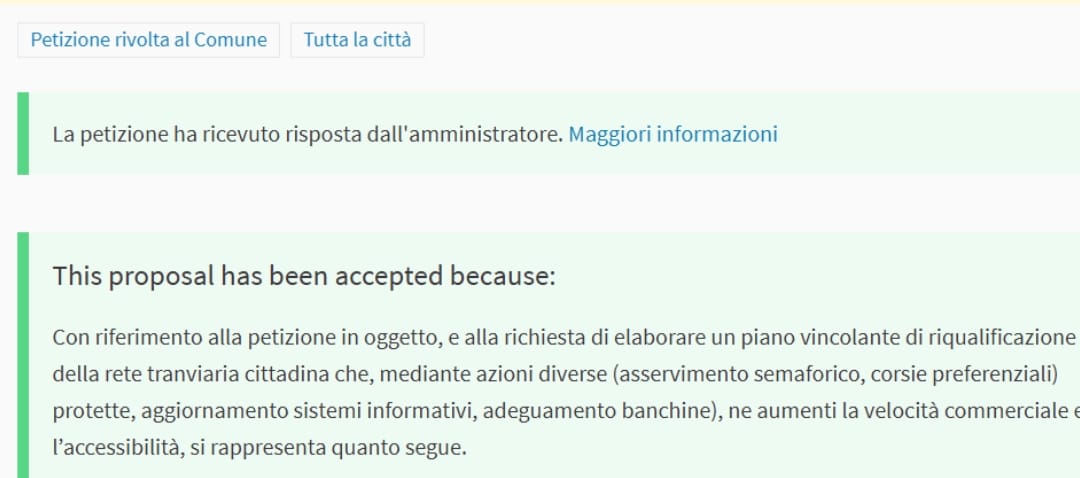Il Comune risponde alla petizione